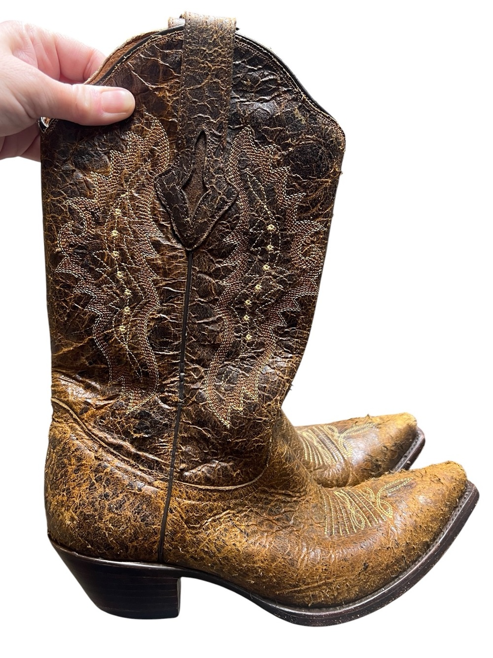 Resistol Ranch hand crafted brown distressed leather embroidered cowboy boots